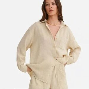 Women's oversized mate the label cotton gauze button down